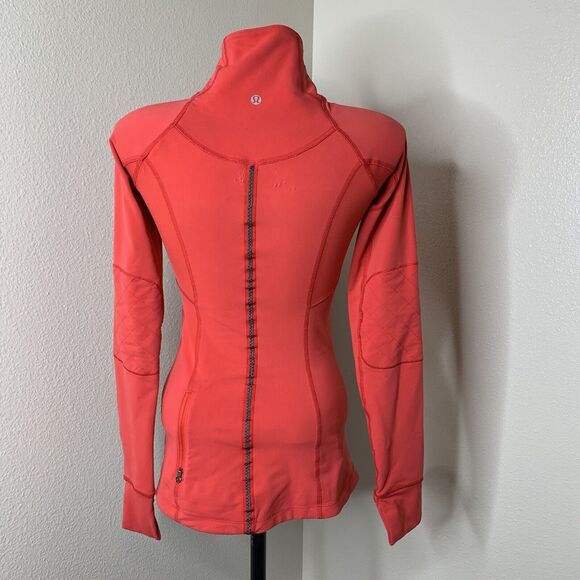 Lululemon Toasty Tech Quilted Elbow Love Red Coral 1/2 Zip Jacket Coat Sz 2 - Picture 7 of 14